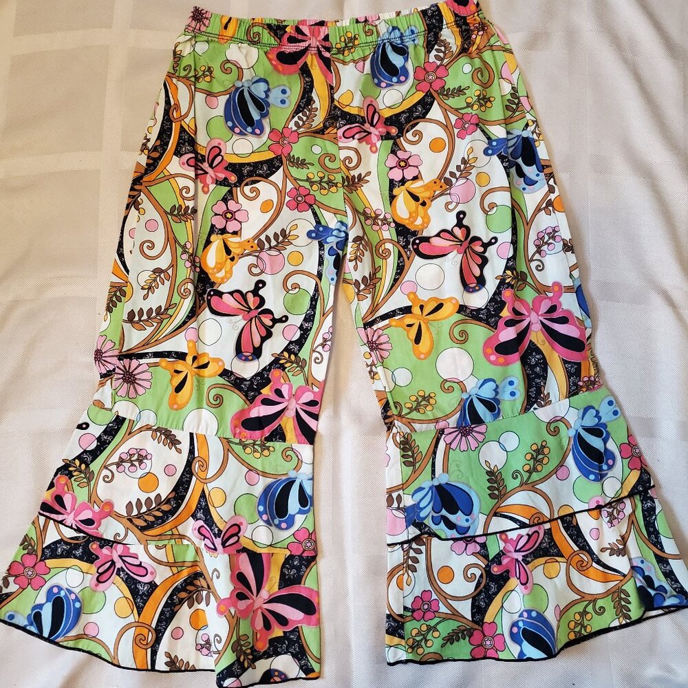 Ann Loren Capri Ruffle Pants Girls Size 7/8 Butterfly Flare Boho Hippie